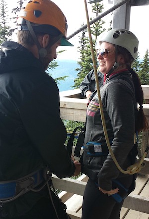 Getting harness on at Ziptrek zipline adventure