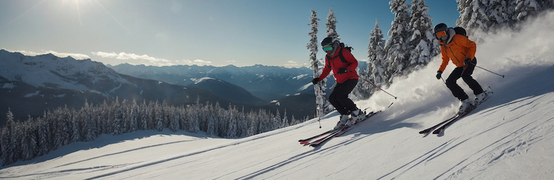 Skiers on fresh snow at Whistler