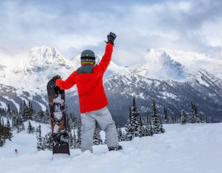 Snowboarder at Whistler on a powder day