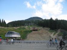 The Whistler Bike Park with the Crankworx pro jumps at the bottom